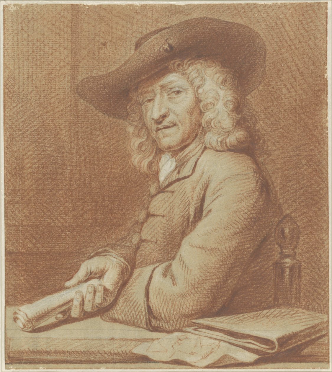 Portret van de tekenaar Jan Pietersz. Zoomer, met hoed en rol papier door Norbert van Bloemen