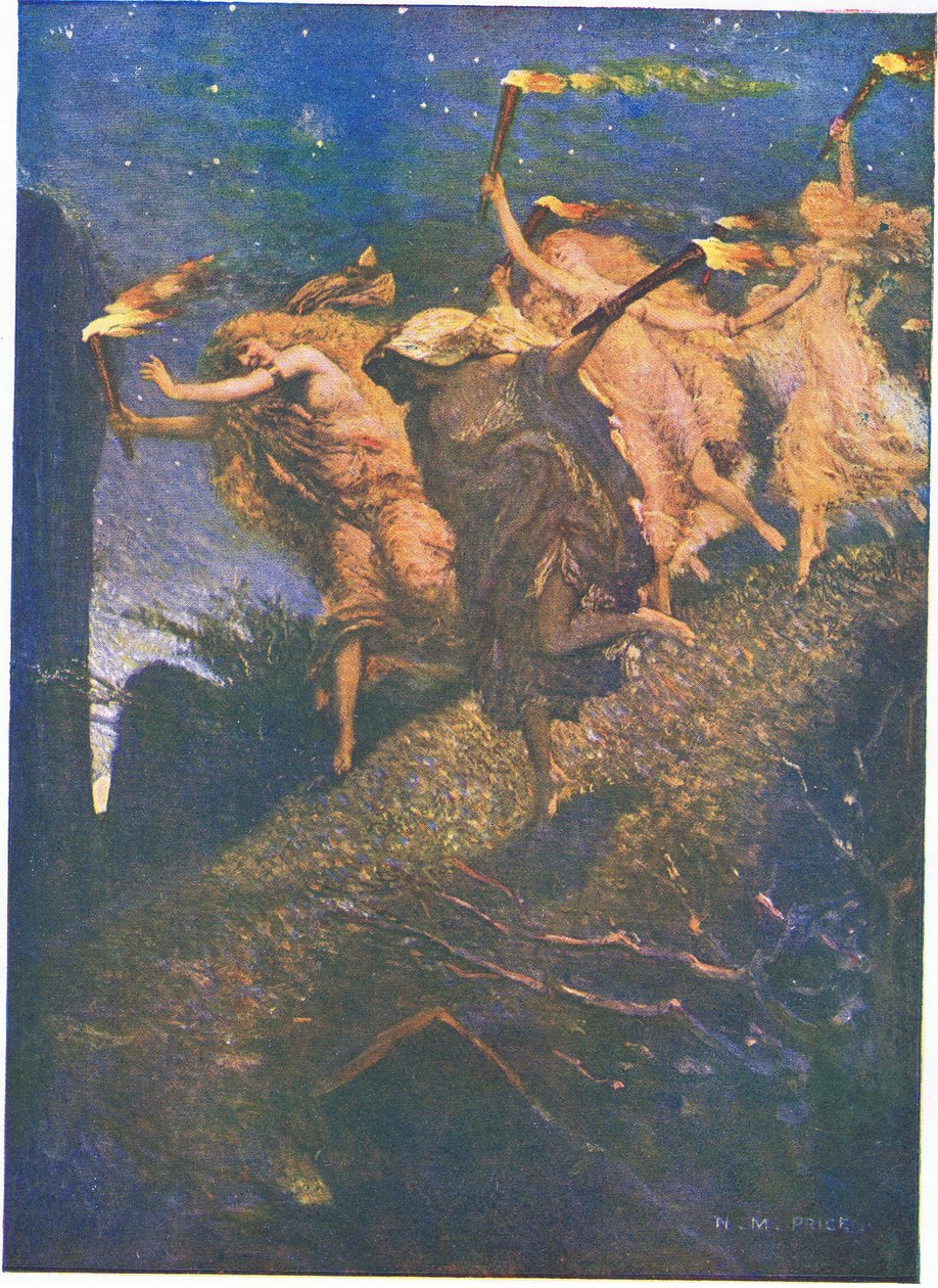 Eerste Walpurgisnacht: "Door de duisternis leiden en volgen, in en uit elke rotsachtige holte" door Norman Mills Price