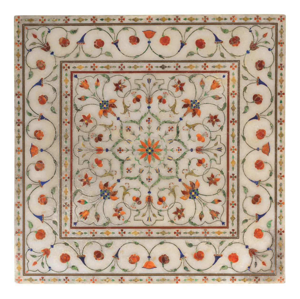 Een Mughal pietra dura ingelegde marmeren voetsteun, ca. 1700 door North Indian School