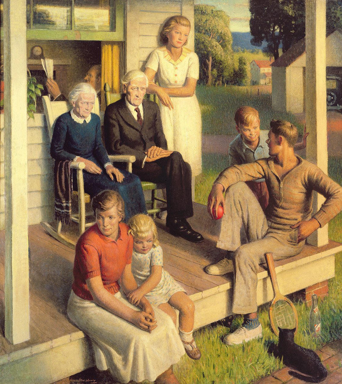 Geen klusjes meer, familie op vakantie, ca. 1935 door Norwood MacGilvary