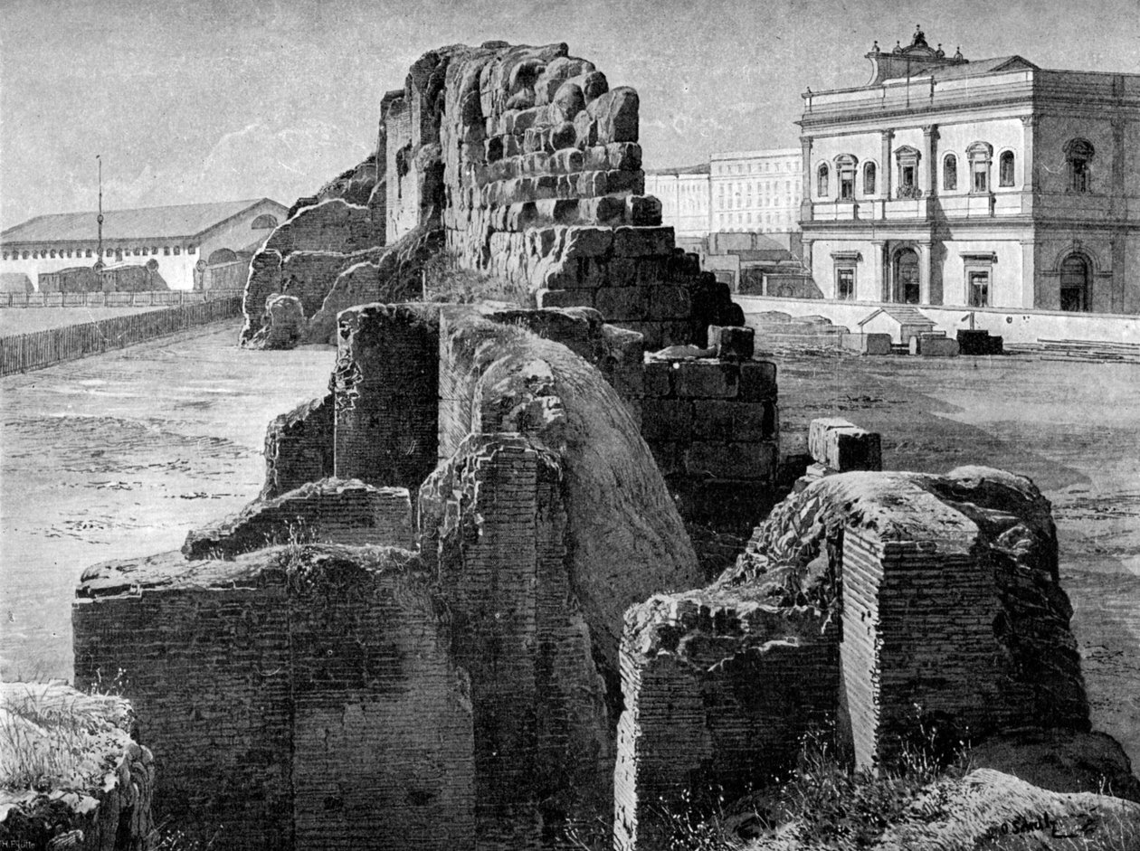 Resten van de Servische muur nabij het treinstation, Rome, 1902 door O Schulz