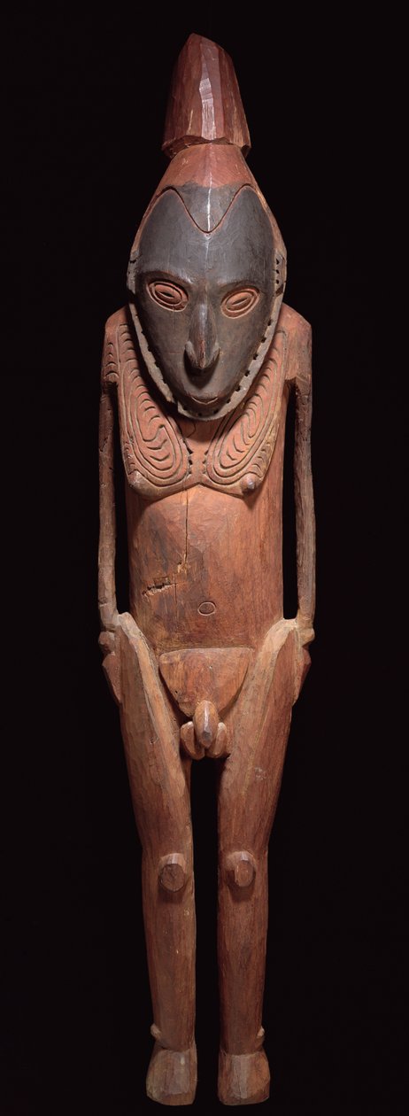 Gesneden beeldje en masker, uit Papoea-Nieuw-Guinea, Oceanië door Oceanic