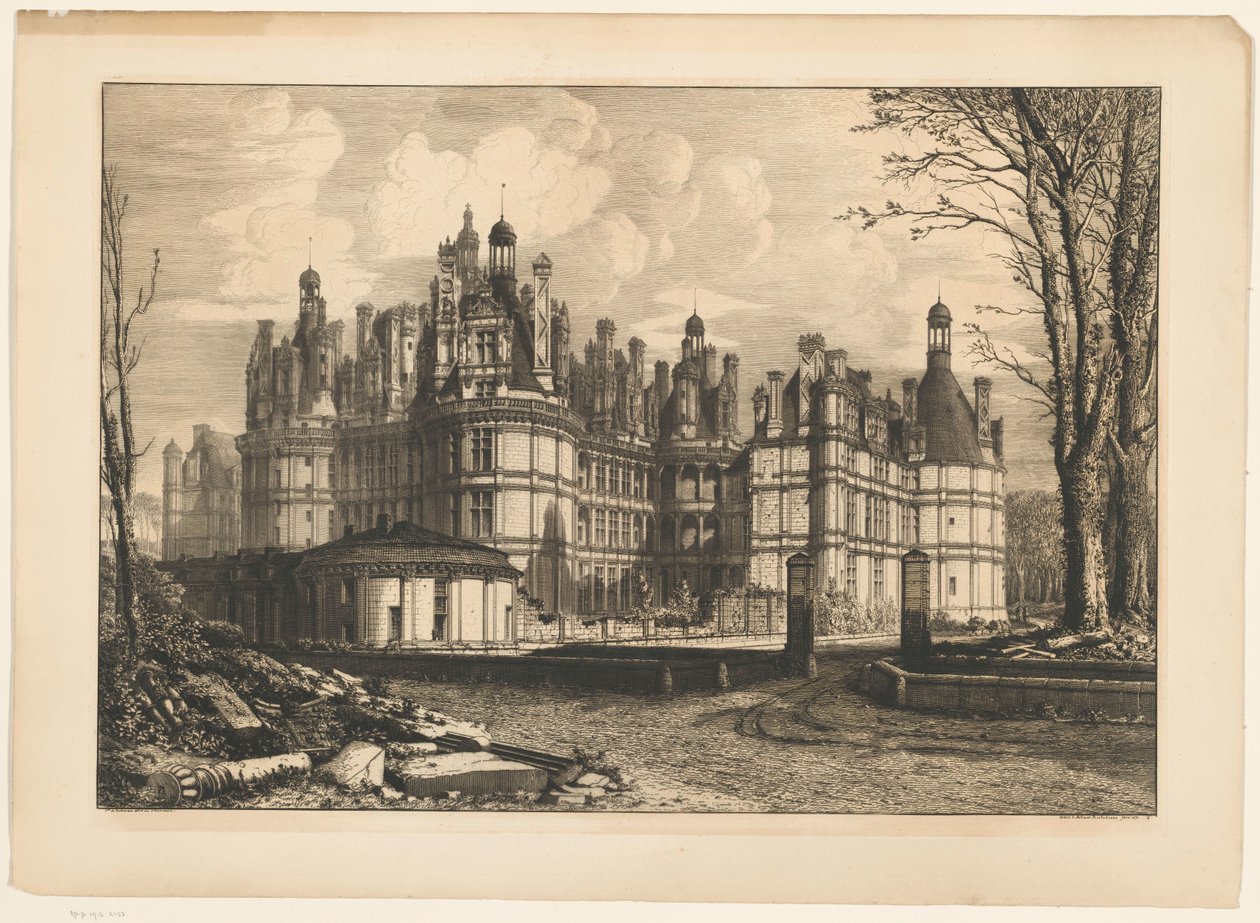 Gezicht op een kasteel door Octave Guillaume de Rochebrune