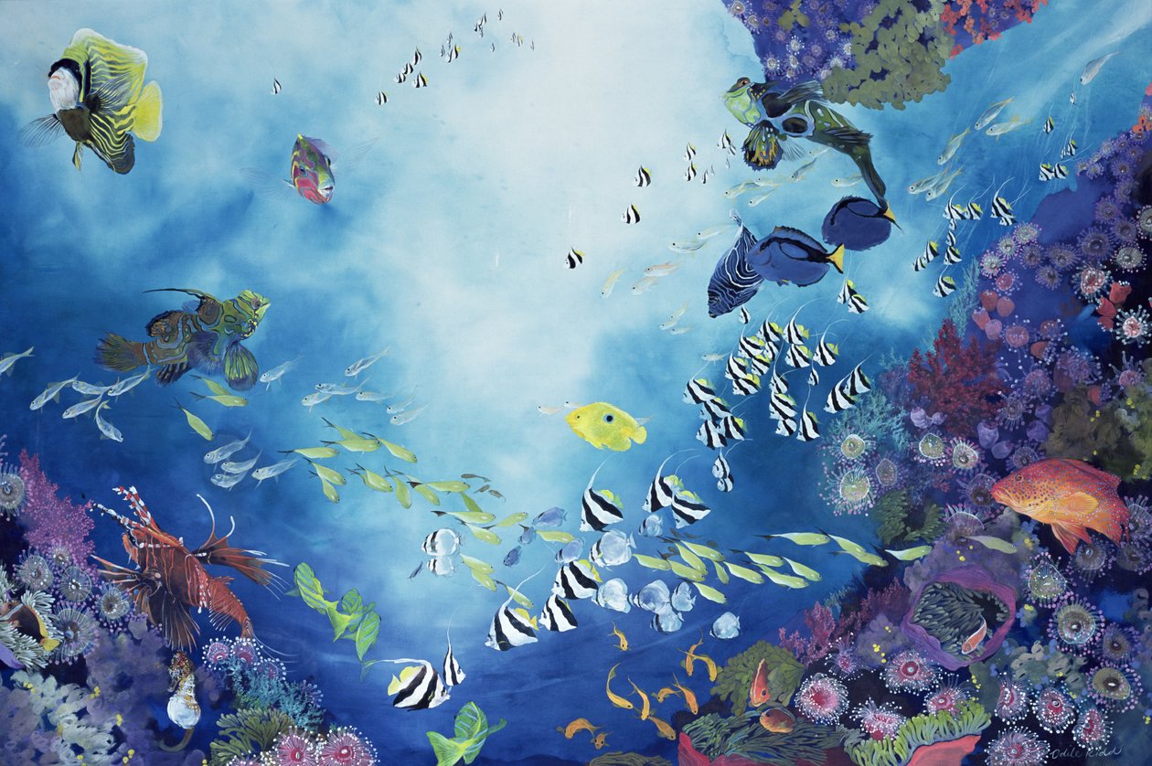 Onderwaterwereld III, 2002 (acryl op keperbinding) door Odile Kidd