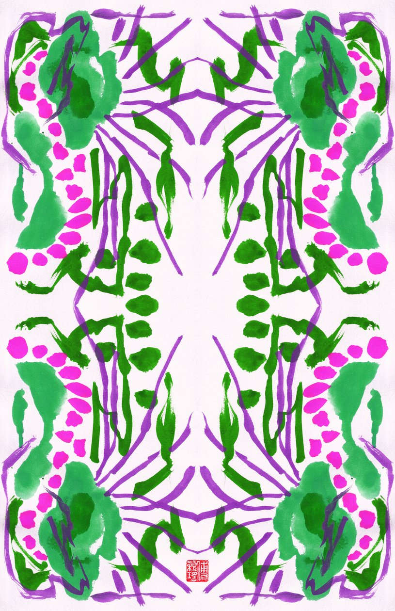 Pauw Groen Roze Bloemenpatroon door Odilia W. Y. Fu