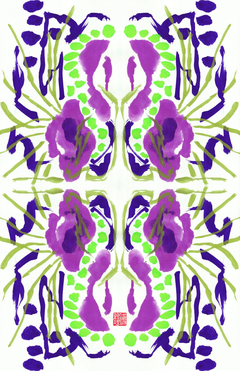 Paars Groene Bloemenpatroon door Odilia W. Y. Fu