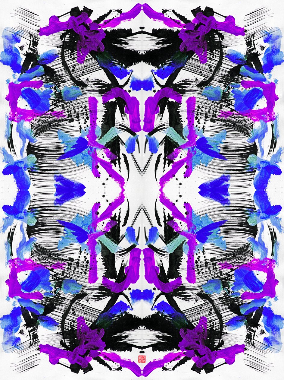 Zen Inkt Blauw Paarse Bloemenpatroon door Odilia W. Y. Fu