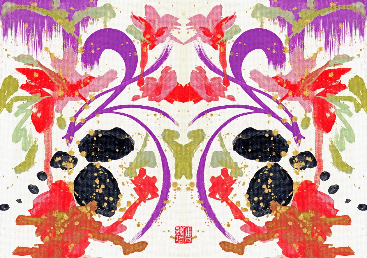 Zen Oranje Paarse Bloemen 1 door Odilia W. Y. Fu