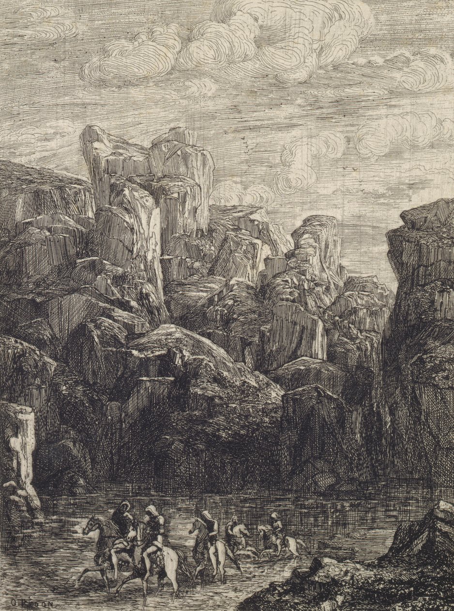 Rijden door een rivier door Odilon Redon