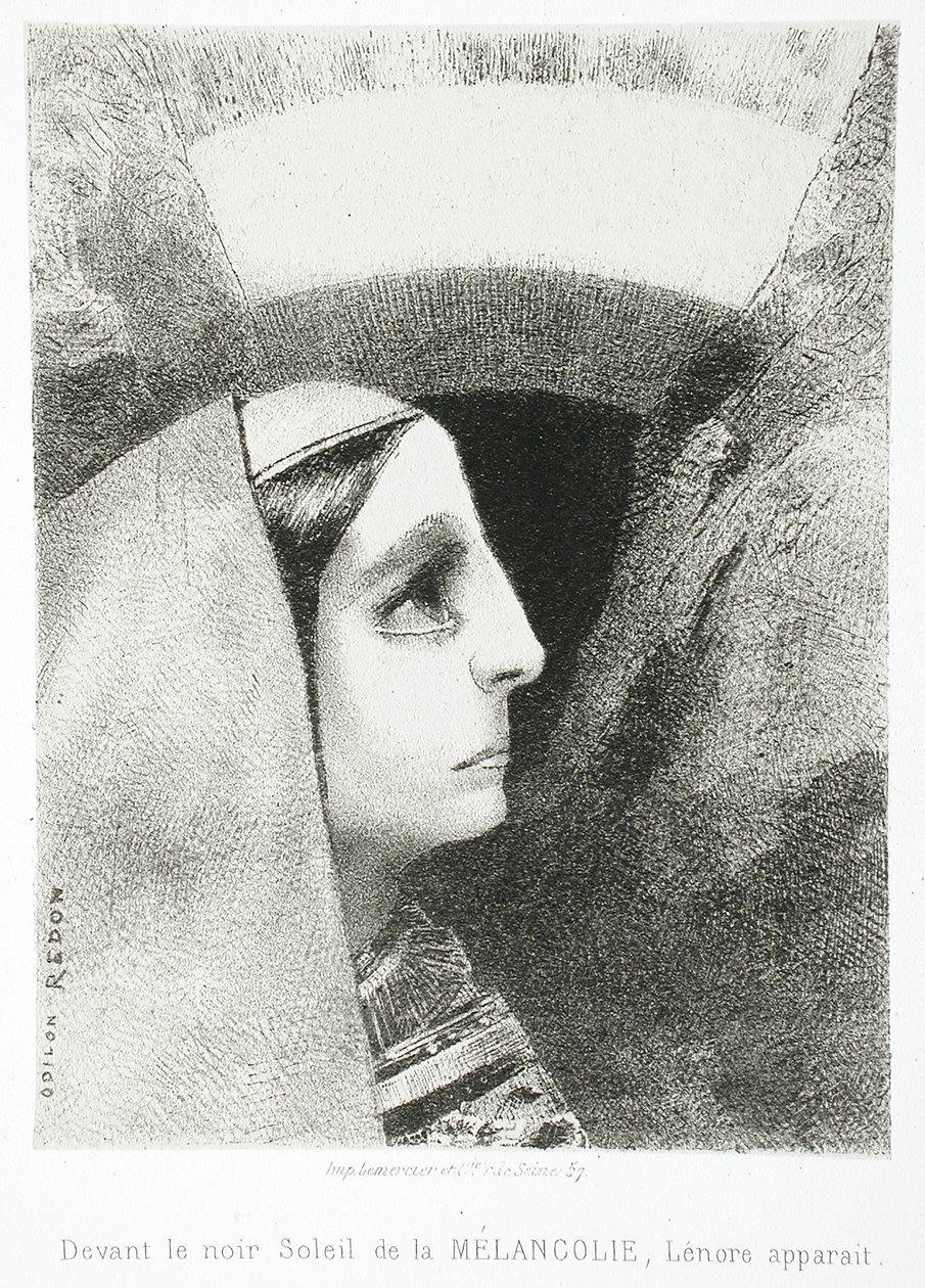 Aan Edgar Poe (Voor de zwarte zon van de Melancholie verschijnt Lenore) door Odilon Redon
