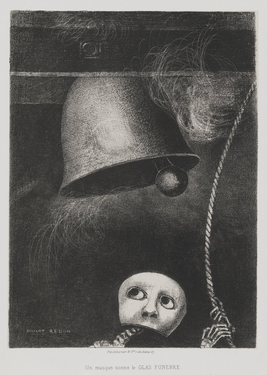 Aan Edgar Poe (Een masker luidt de doodsklok) [To Edgar Poe (A Mask Sounds the Death Knell)] door Odilon Redon