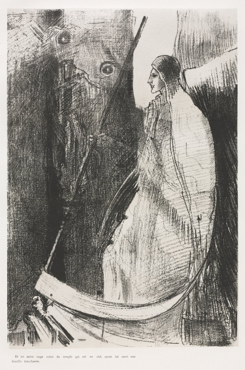 En Een Andere Engel Kwam uit de Tempel die in de Hemel is, en Hij Had ook een Scherp Sikkel door Odilon Redon
