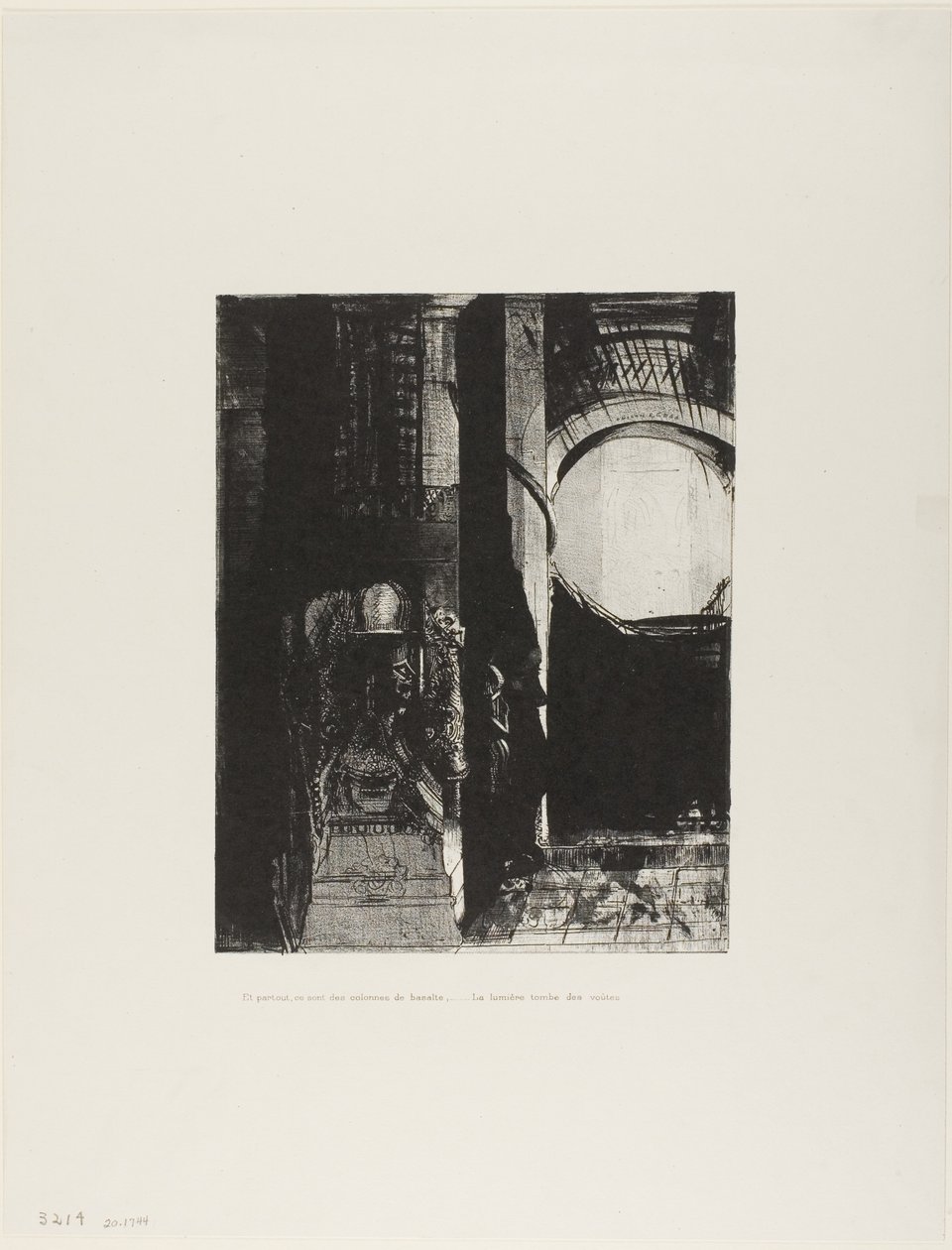 En Aan Alle Kanten Zijn Er Kolommen van Basalt,...het Licht Valt van het Gewelfde Dak, plaat 3 van 24 door Odilon Redon