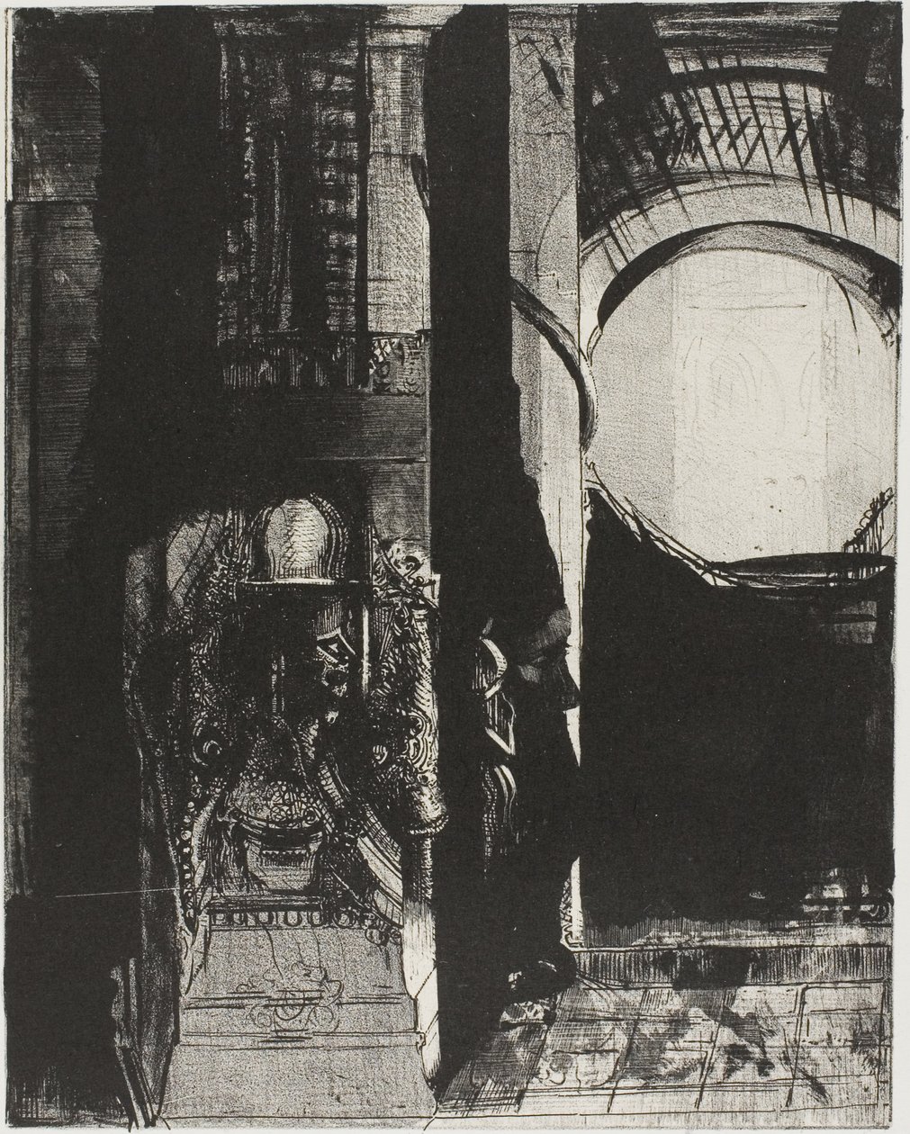 En Aan Alle Kanten Zijn Zuilen van Basalt,...het Licht Valt van het Gewelfde Dak, plaat 3 van 24 door Odilon Redon
