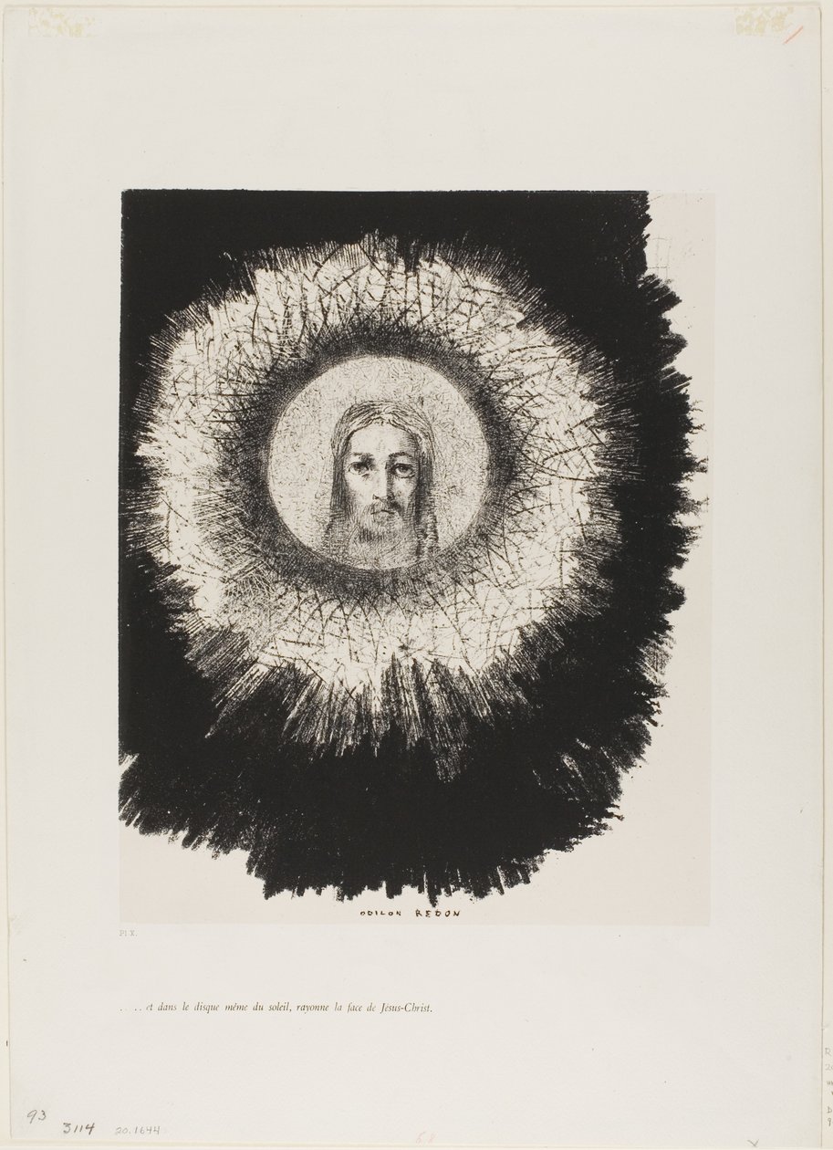 En in de Zeer Schijf van de Zon Verlicht het Gezicht van Jezus Christus, plaat 10 uit De Verleiding van Sint Antonius (1e serie) door Odilon Redon