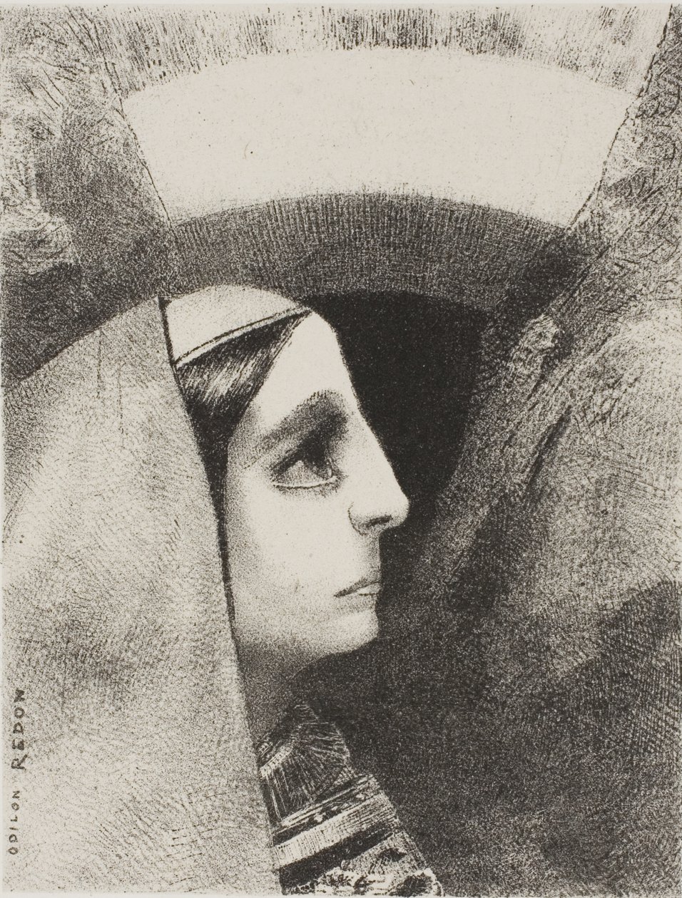 Voor de zwarte zon van melancholie verschijnt Lenore, plaat twee uit Aan Edgar Poe door Odilon Redon