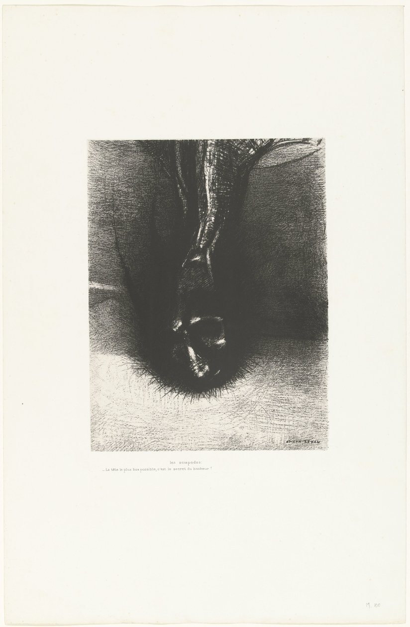 De Sciapoden: het hoofd zo laag mogelijk houden, dat is het geheim van geluk door Odilon Redon