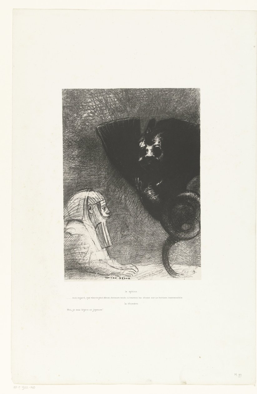De sfinx en de chimaera door Odilon Redon