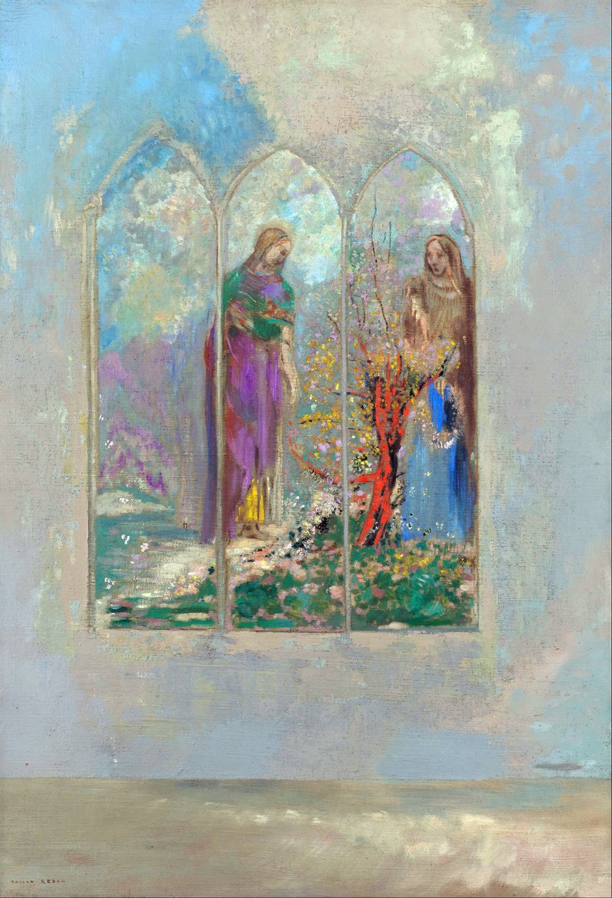 Devotie bij een rode struik door Odilon Redon