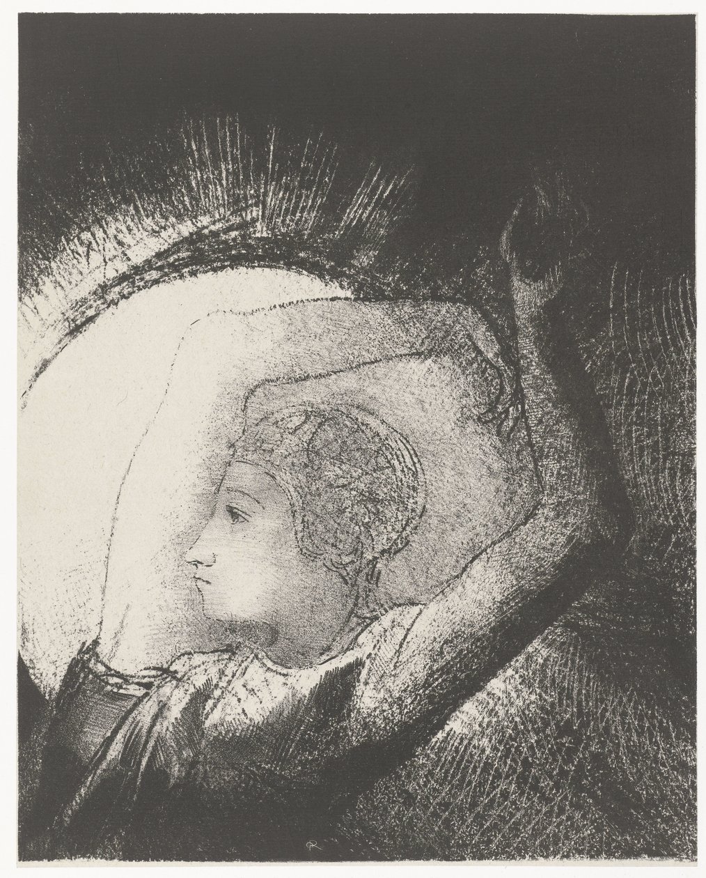 Een vrouw bekleed met de zon door Odilon Redon
