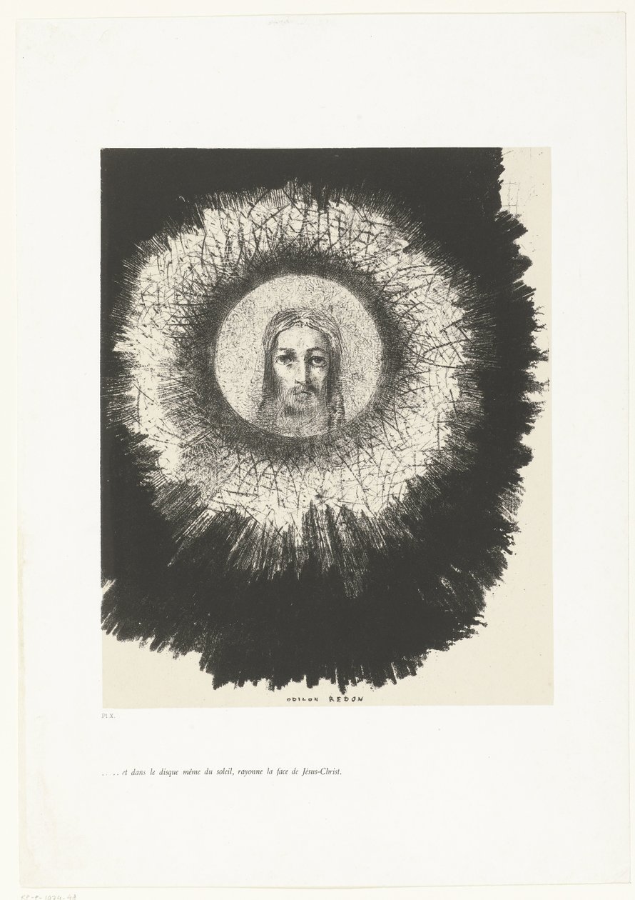 En in de schijf van de zon scheen het gelaat van Christus door Odilon Redon