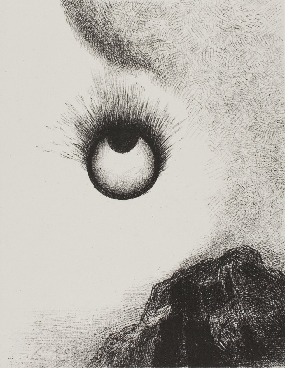 Overal zijn ogen in vuur en vlam, plaat 9 uit De Verleiding van Sint-Antonius (1e serie) door Odilon Redon