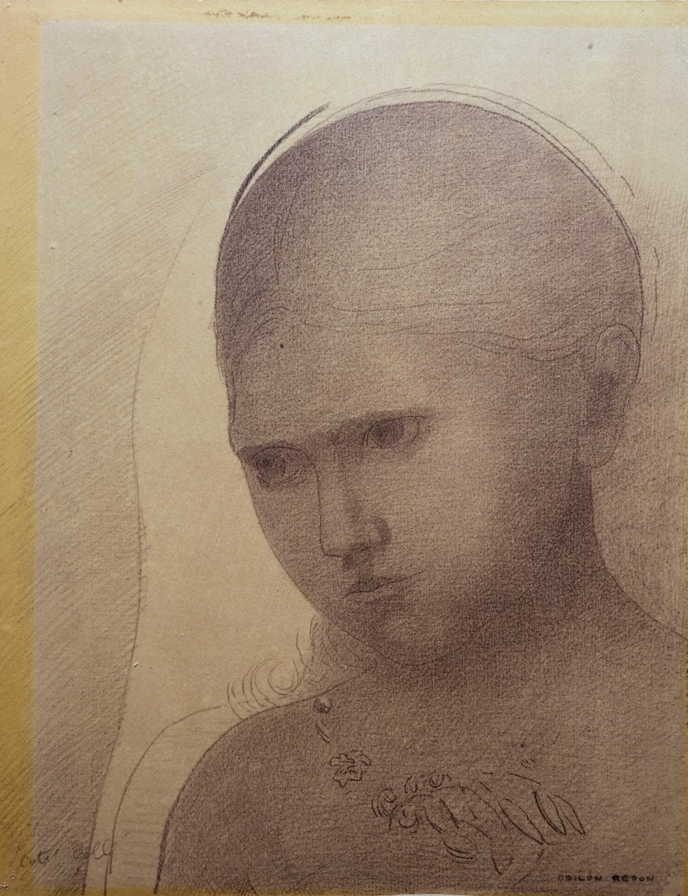 Vrouw in driekwartprofiel, links door Odilon Redon