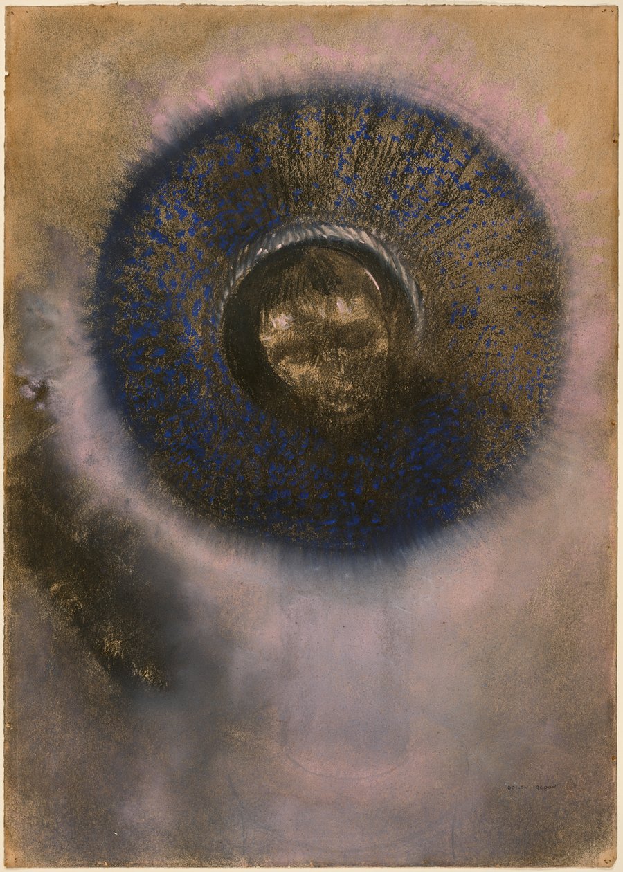 Hoofd binnen een aureool door Odilon Redon