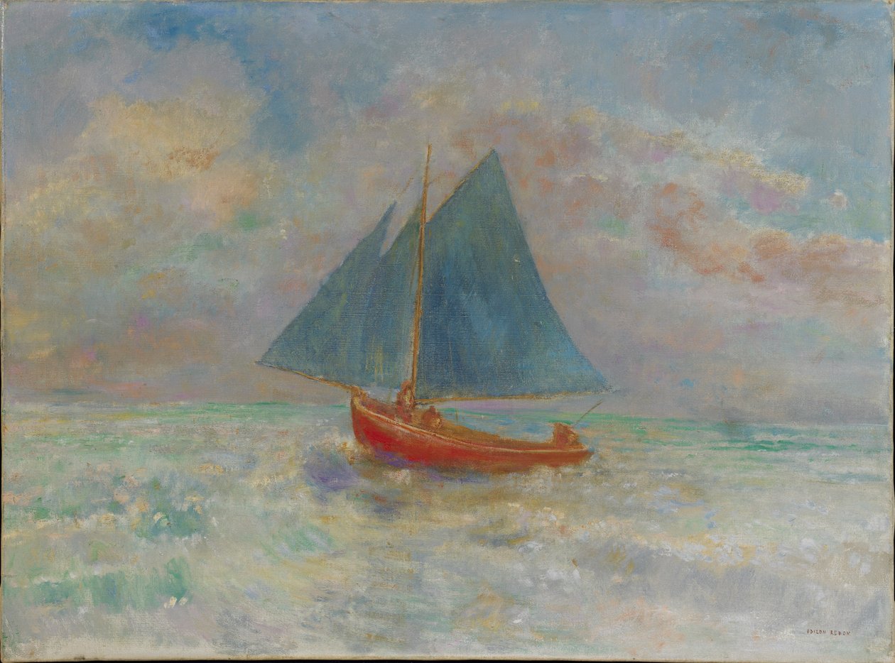 Le Bateau rouge De Rode Boot, c. 1910 door Odilon Redon
