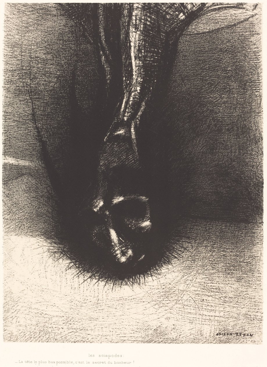 Les Sciapodes: Het hoofd zo laag mogelijk, dat is het geheim van geluk! door Odilon Redon