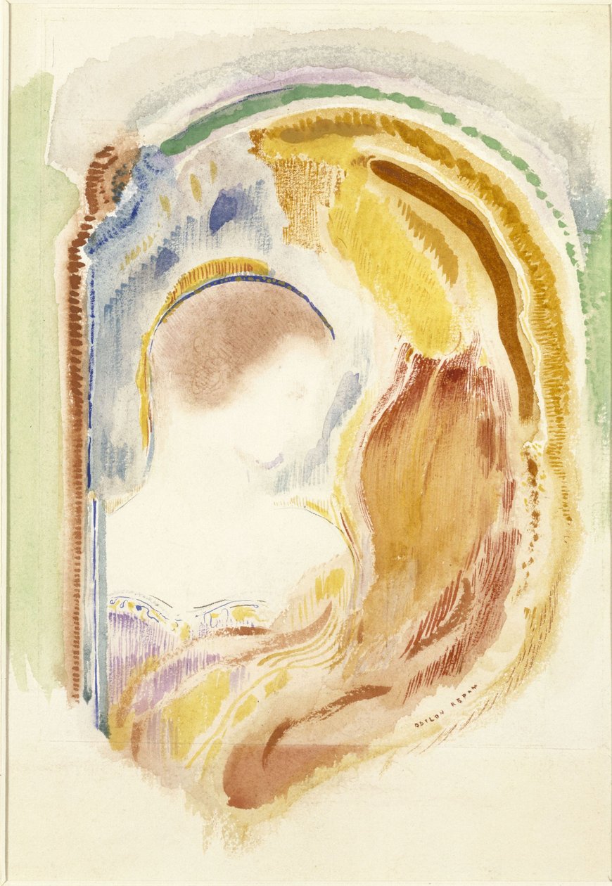 Profil einer Frau nach rechts in einer gebogenen Form door Odilon Redon