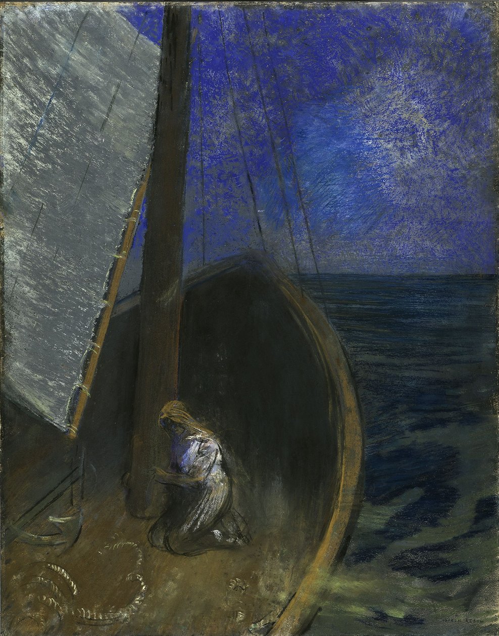 Heilige vrouw in een boot door Odilon Redon
