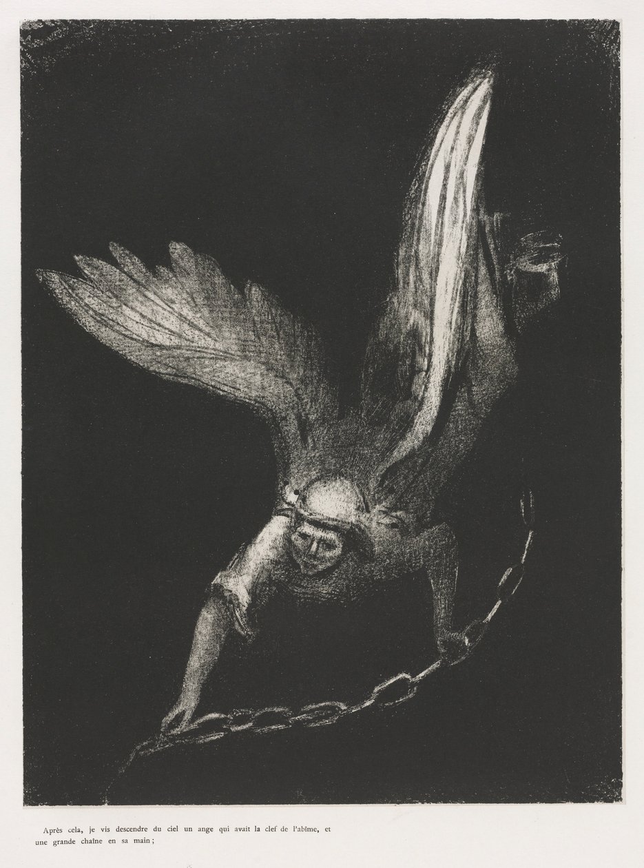De Apocalyps van Sint Jan: En ik zag in de rechterhand van Hem die zat..., 1899 door Odilon Redon