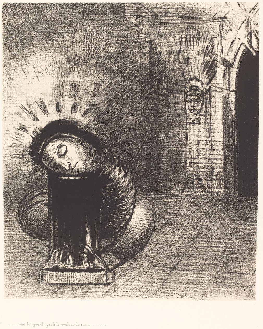 Een lange pop, de kleur van bloed door Odilon Redon