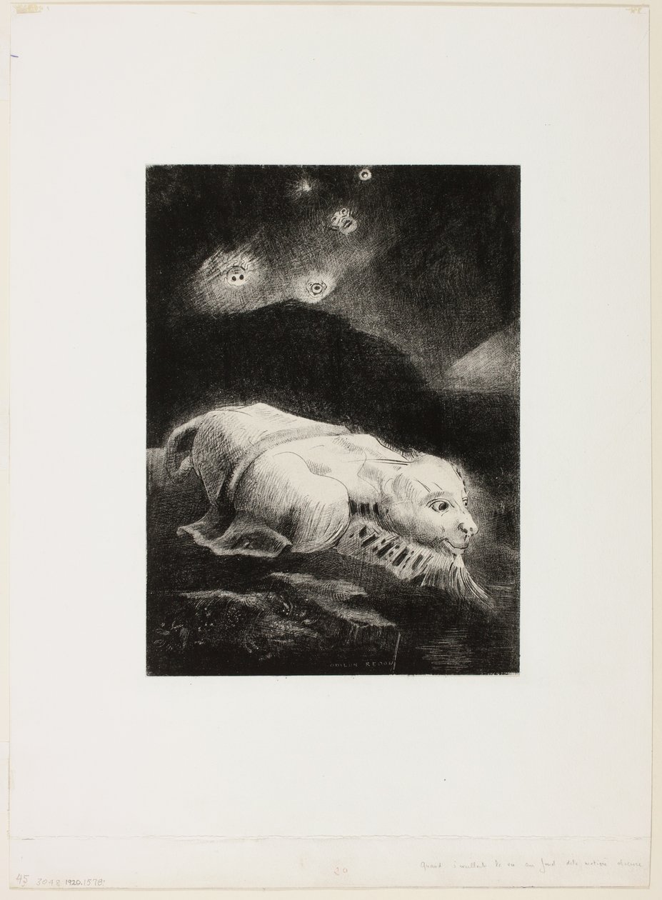 Toen het Leven Ontwaakte in de Diepten van Onbekende Materie, plaat 1 van 8 uit "Les Origines" door Odilon Redon