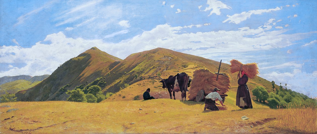 Graanoogst in de bergen van San Marcello door Odoardo Borrani