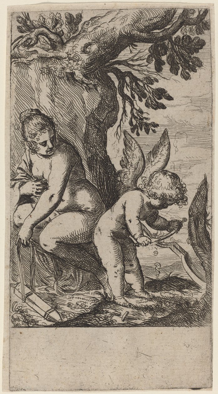 Venus met Cupido die zijn boog snijdt door Odoardo Fialetti