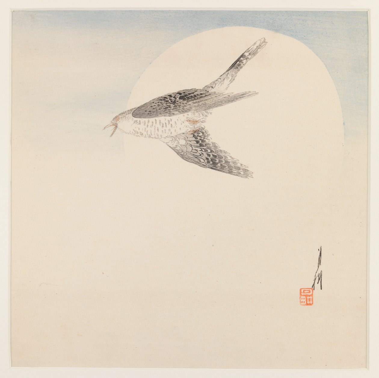 Nachtegaal vliegend bij maanlicht, c.1890-1910 door Ogata Gekko
