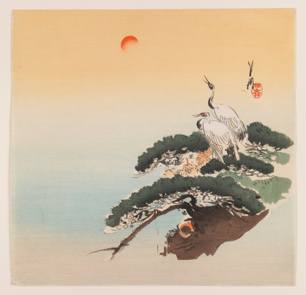 Paar kraanvogels op een tak, c.1890-1910 door Ogata Gekko