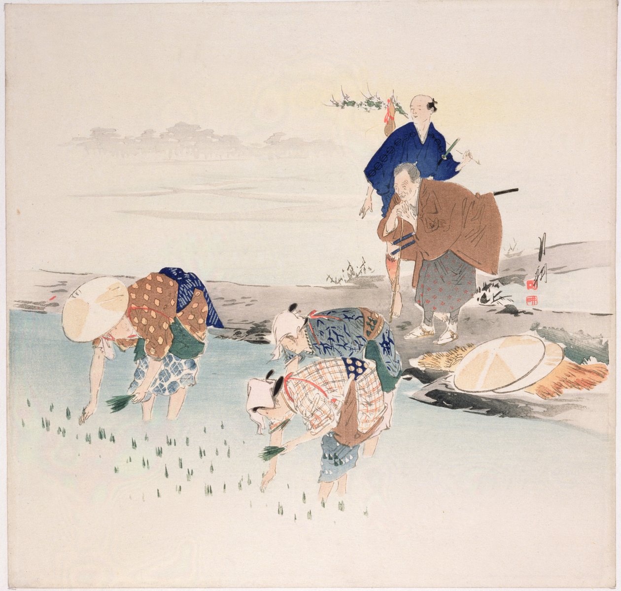 Rijst planten, ca. 1890s-1900s door Ogata Gekko