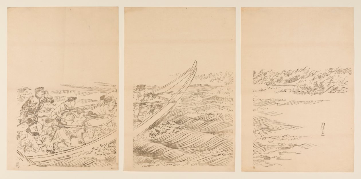 Een conflict aan de Yalu-rivier door Ogata Gessan