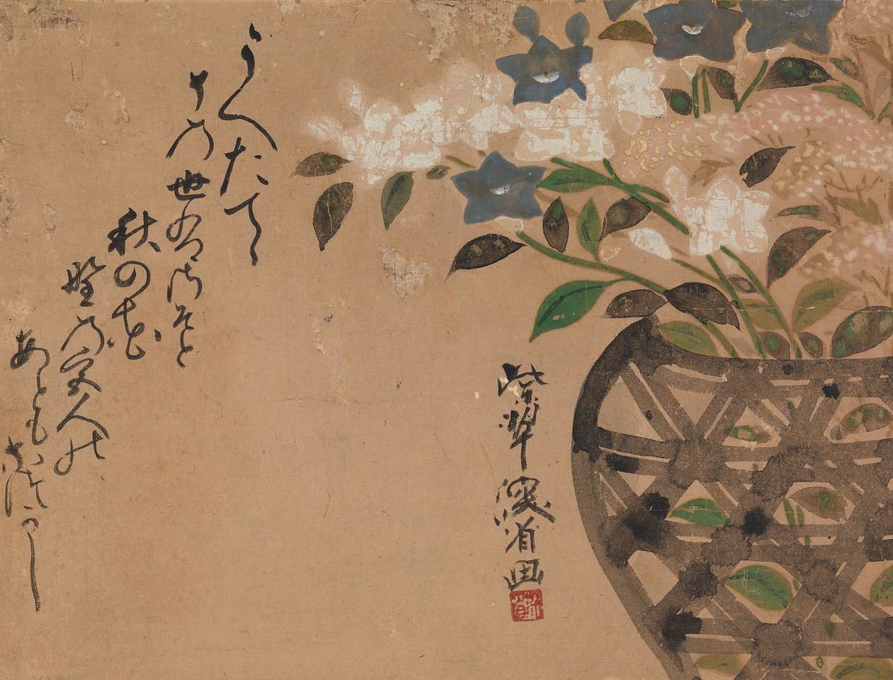 Klokbloemen in mand door Ogata Kenzan