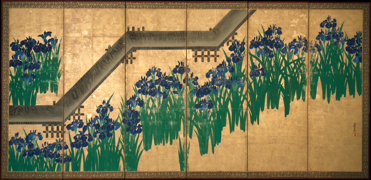 Irissen bij Yatsuhashi (Acht bruggen) door Ogata Korin
