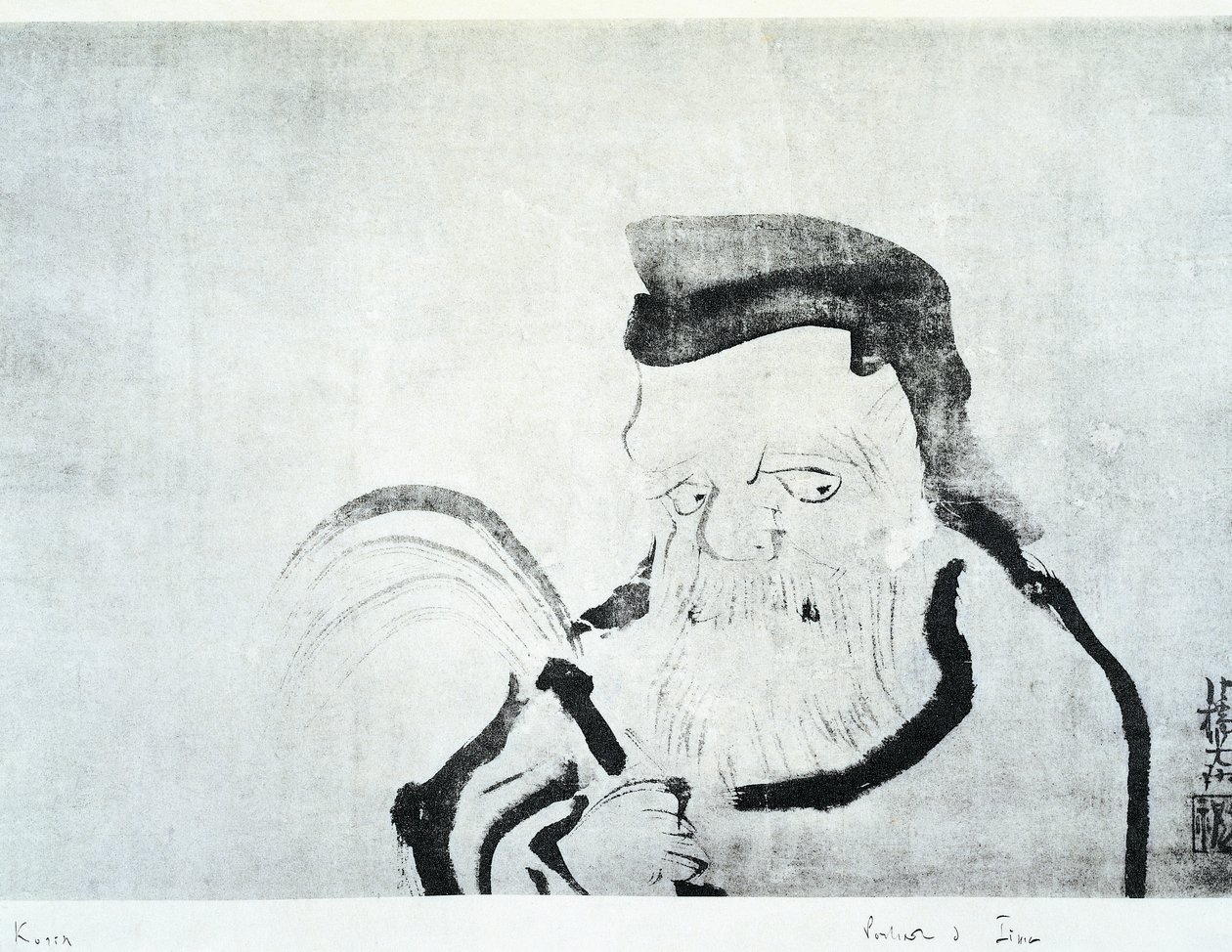 Portret van oude man, tekening door Ogata Korin, Japanse beschaving, Edo-periode door Ogata Korin