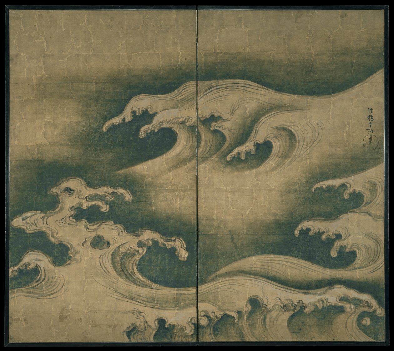 Ruwe Golven, tweepaneel vouwscherm, c.1704-9 door Ogata Korin