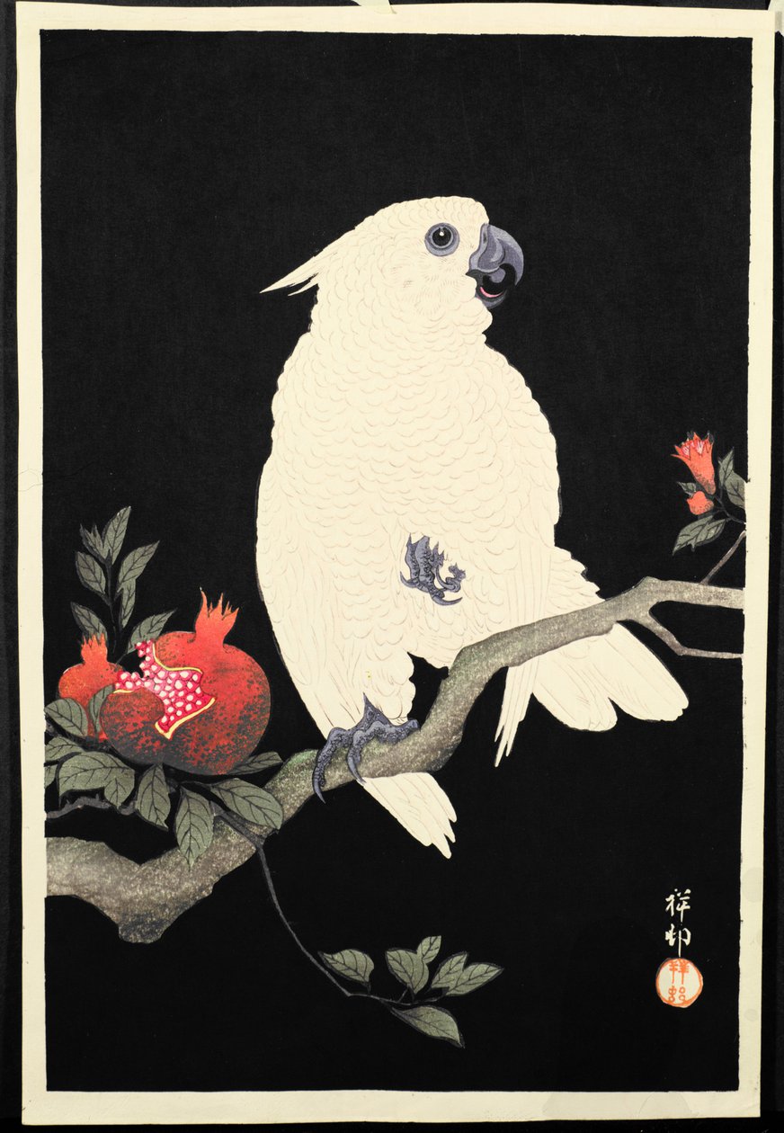 Kaketoe en granaatappel door Ohara Koson