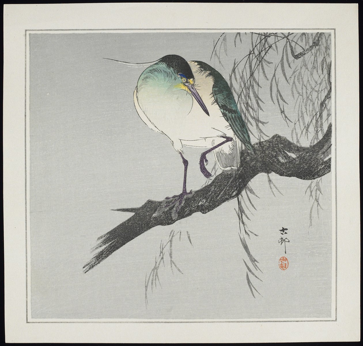 Reiger op tak, voor 1912 door Ohara Koson