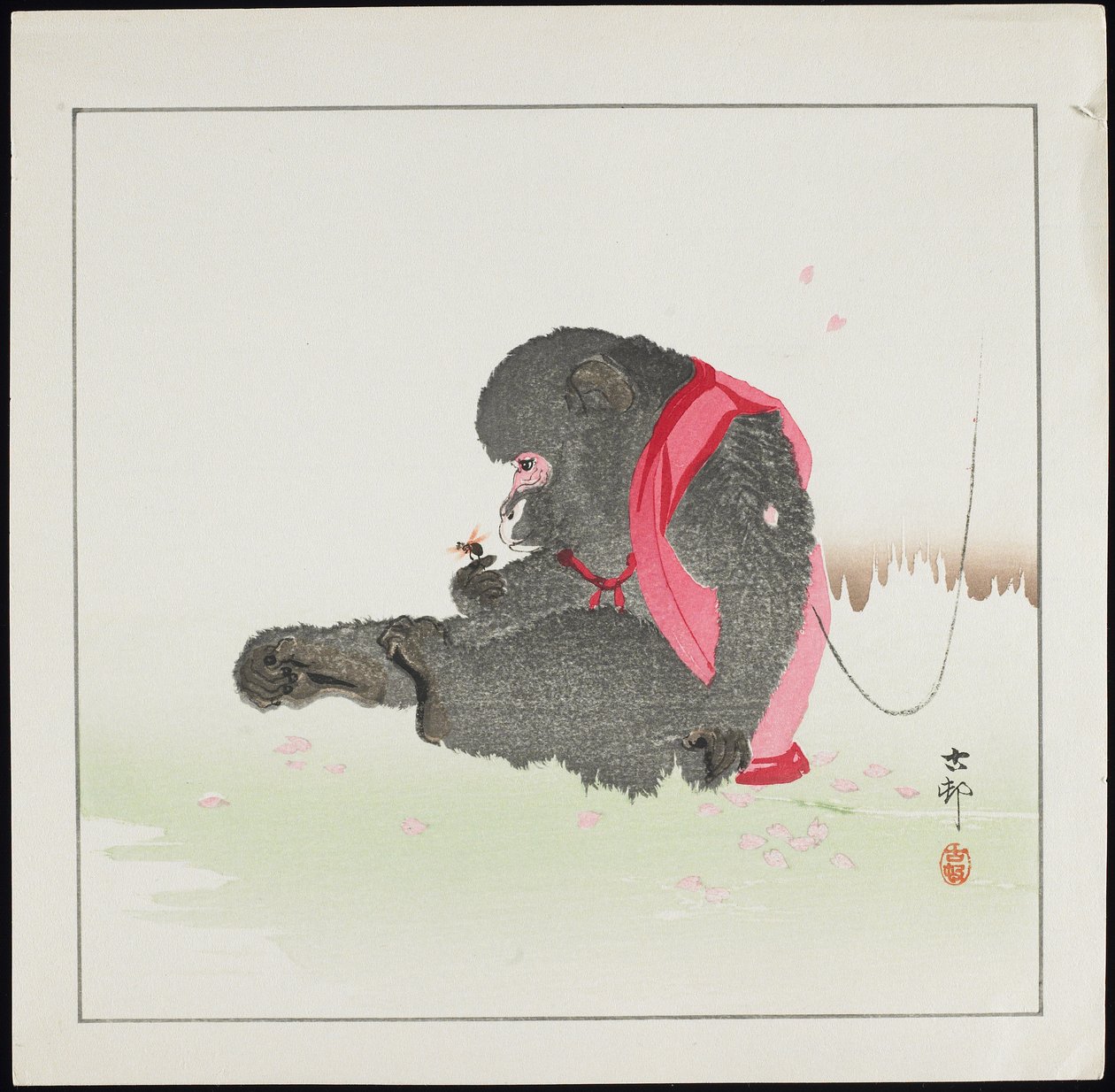 Aap die een bij vangt, voor 1912 door Ohara Koson