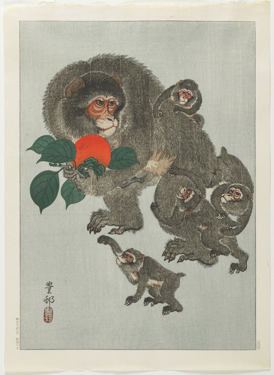 Apen en kaki, jaren 1930 door Ohara Koson