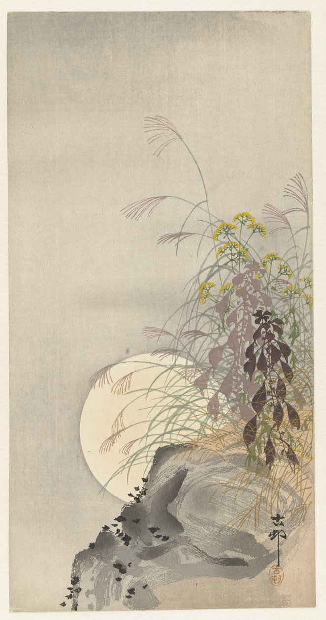 Grassen bij volle maan door Ohara Koson